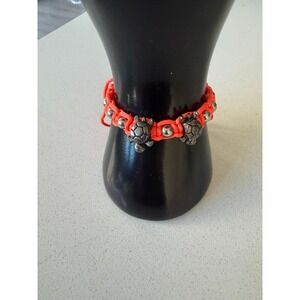 Neon Orange Macrame Sea Turtle Bracelet Gunmetal Charms Adjustable Silver Beads